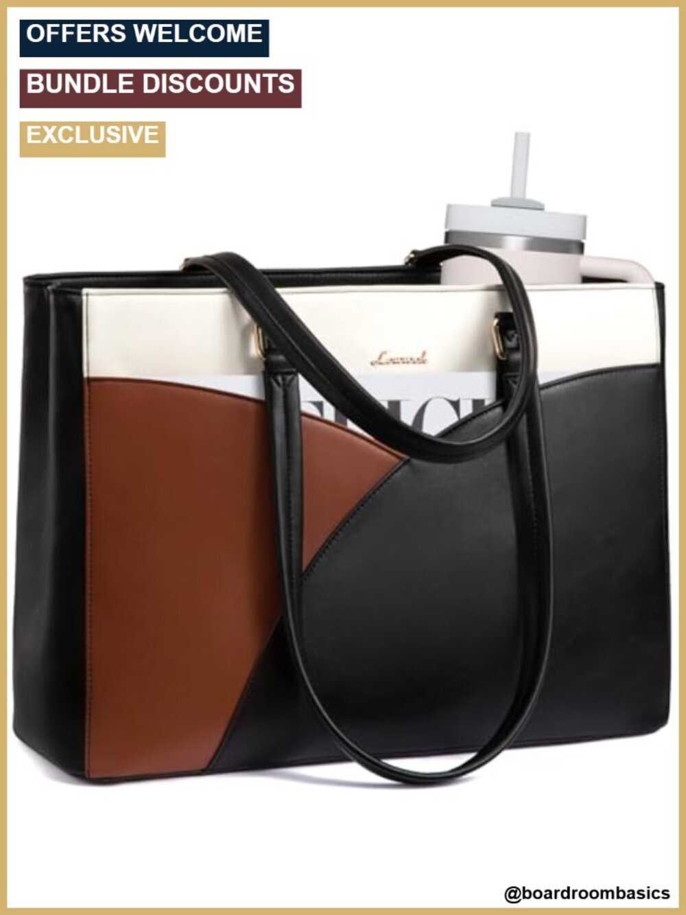 15.6 Inch Leather Laptop Tote Bag Work Briefcase for Women